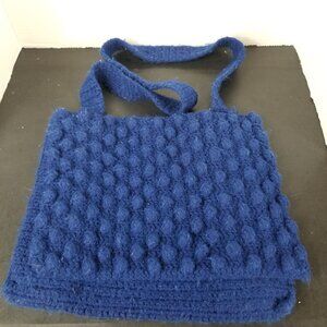 Women's Handmade Knitted Blue Shoulder Bag